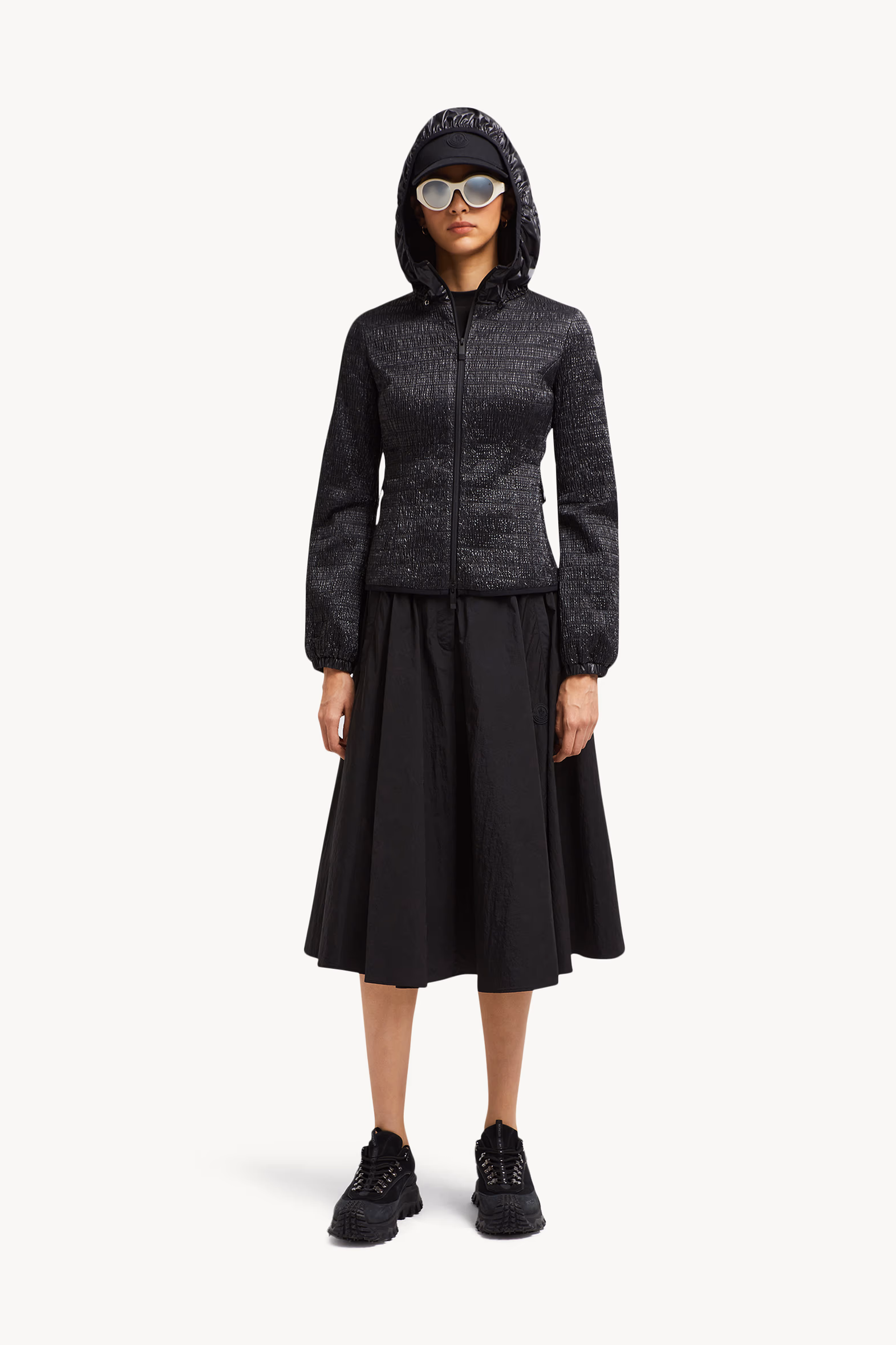 Yville Hooded Ruched Windbreaker Women Black Moncler 0
